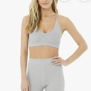 Alo Yoga Blissful Rib Knit Sport Bra In Heather Grey